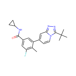 Cc1c(F)cc(C(=O)NC2CC2)cc1-c1ccn2c(C(C)(C)C)nnc2c1 ZINC000068119991