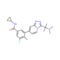 Cc1c(F)cc(C(=O)NC2CC2)cc1-c1ccn2c(C(C)(C)N(C)C)nnc2c1 ZINC000084732971