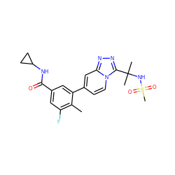 Cc1c(F)cc(C(=O)NC2CC2)cc1-c1ccn2c(C(C)(C)NS(C)(=O)=O)nnc2c1 ZINC000084732973