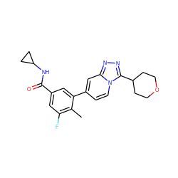 Cc1c(F)cc(C(=O)NC2CC2)cc1-c1ccn2c(C3CCOCC3)nnc2c1 ZINC000084741391