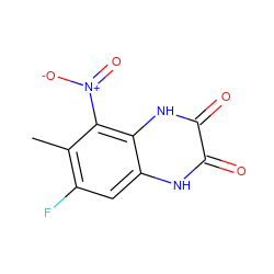 Cc1c(F)cc2[nH]c(=O)c(=O)[nH]c2c1[N+](=O)[O-] ZINC000013761201