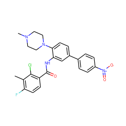 Cc1c(F)ccc(C(=O)Nc2cc(-c3ccc([N+](=O)[O-])cc3)ccc2N2CCN(C)CC2)c1Cl ZINC000653861775