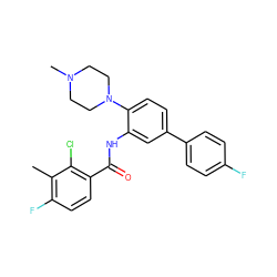 Cc1c(F)ccc(C(=O)Nc2cc(-c3ccc(F)cc3)ccc2N2CCN(C)CC2)c1Cl ZINC000653912088