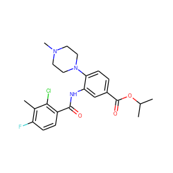 Cc1c(F)ccc(C(=O)Nc2cc(C(=O)OC(C)C)ccc2N2CCN(C)CC2)c1Cl ZINC001772582789