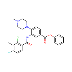 Cc1c(F)ccc(C(=O)Nc2cc(C(=O)Oc3ccccc3)ccc2N2CCN(C)CC2)c1Cl ZINC001772618825