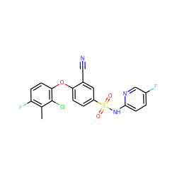 Cc1c(F)ccc(Oc2ccc(S(=O)(=O)Nc3ccc(F)cn3)cc2C#N)c1Cl ZINC000473200832