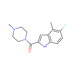 Cc1c(F)ccc2[nH]c(C(=O)N3CCN(C)CC3)cc12 ZINC000013678196