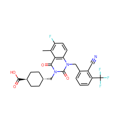 Cc1c(F)ccc2c1c(=O)n(C[C@H]1CC[C@H](C(=O)O)CC1)c(=O)n2Cc1cccc(C(F)(F)F)c1C#N ZINC000299846131