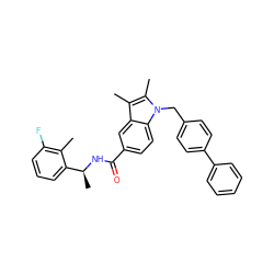 Cc1c(F)cccc1[C@H](C)NC(=O)c1ccc2c(c1)c(C)c(C)n2Cc1ccc(-c2ccccc2)cc1 ZINC000207186703