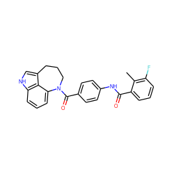 Cc1c(F)cccc1C(=O)Nc1ccc(C(=O)N2CCCc3c[nH]c4cccc2c34)cc1 ZINC000013487946