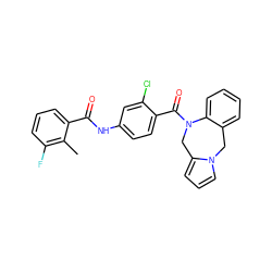 Cc1c(F)cccc1C(=O)Nc1ccc(C(=O)N2Cc3cccn3Cc3ccccc32)c(Cl)c1 ZINC000013780028