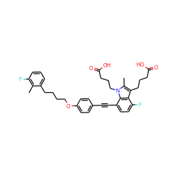 Cc1c(F)cccc1CCCCOc1ccc(C#Cc2ccc(F)c3c(CCCC(=O)O)c(C)n(CCCC(=O)O)c23)cc1 ZINC000114181311