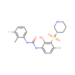 Cc1c(F)cccc1NC(=O)Nc1ccc(Cl)c(S(=O)(=O)[C@H]2CCCNC2)c1O ZINC000095627831