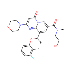 Cc1c(F)cccc1O[C@@H](C)c1cc(C(=O)N(C)CCO)cn2c(=O)cc(N3CCOCC3)nc12 ZINC000299828669