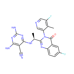 Cc1c(F)cncc1-n1c([C@H](C)Nc2nc(N)nc(N)c2C#N)nc2ccc(F)cc2c1=O ZINC000220865373