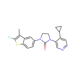 Cc1c(F)sc2ccc(N3CCN(c4cnccc4C4CC4)C3=O)cc12 ZINC000144035197