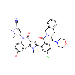 Cc1c(N(C(=O)c2cc(-c3cc(Cl)ccc3C(=O)N3Cc4ccccc4C[C@H]3CN3CCOCC3)n(C)c2C)c2ccc(O)cc2)cc(C#N)n1C ZINC000261178824