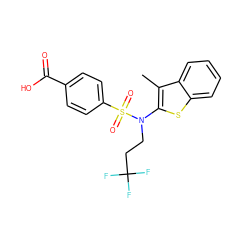 Cc1c(N(CCC(F)(F)F)S(=O)(=O)c2ccc(C(=O)O)cc2)sc2ccccc12 ZINC000115236089