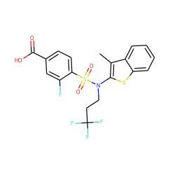 Cc1c(N(CCC(F)(F)F)S(=O)(=O)c2ccc(C(=O)O)cc2F)sc2ccccc12 ZINC000115231832