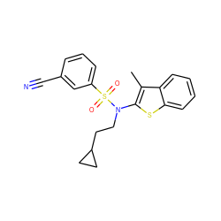 Cc1c(N(CCC2CC2)S(=O)(=O)c2cccc(C#N)c2)sc2ccccc12 ZINC000115232056