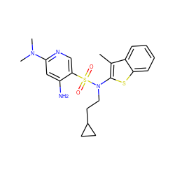 Cc1c(N(CCC2CC2)S(=O)(=O)c2cnc(N(C)C)cc2N)sc2ccccc12 ZINC001772593780