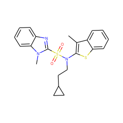 Cc1c(N(CCC2CC2)S(=O)(=O)c2nc3ccccc3n2C)sc2ccccc12 ZINC000115232264