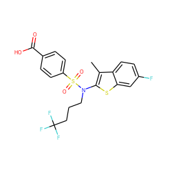 Cc1c(N(CCCC(F)(F)F)S(=O)(=O)c2ccc(C(=O)O)cc2)sc2cc(F)ccc12 ZINC000115234252