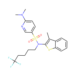 Cc1c(N(CCCCC(F)(F)F)S(=O)(=O)c2ccc(N(C)C)nc2)sc2ccccc12 ZINC001772569870