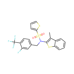 Cc1c(N(Cc2ccc(C(F)(F)F)c(F)c2)S(=O)(=O)c2cccs2)sc2ccccc12 ZINC000115235461