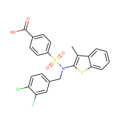 Cc1c(N(Cc2ccc(Cl)c(F)c2)S(=O)(=O)c2ccc(C(=O)O)cc2)sc2ccccc12 ZINC000115233853