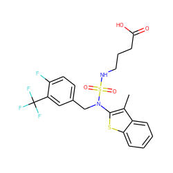 Cc1c(N(Cc2ccc(F)c(C(F)(F)F)c2)S(=O)(=O)NCCCC(=O)O)sc2ccccc12 ZINC000138892431