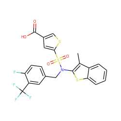 Cc1c(N(Cc2ccc(F)c(C(F)(F)F)c2)S(=O)(=O)c2cc(C(=O)O)cs2)sc2ccccc12 ZINC000115233884