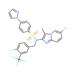 Cc1c(N(Cc2ccc(F)c(C(F)(F)F)c2)S(=O)(=O)c2ccc(-n3cccn3)cc2)nc2ccc(Cl)cn12 ZINC000147701609