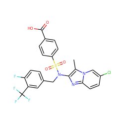 Cc1c(N(Cc2ccc(F)c(C(F)(F)F)c2)S(=O)(=O)c2ccc(C(=O)O)cc2)nc2ccc(Cl)cn12 ZINC000167652791