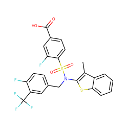 Cc1c(N(Cc2ccc(F)c(C(F)(F)F)c2)S(=O)(=O)c2ccc(C(=O)O)cc2F)sc2ccccc12 ZINC000115231505