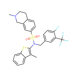 Cc1c(N(Cc2ccc(F)c(C(F)(F)F)c2)S(=O)(=O)c2ccc3c(c2)CN(C)CC3)sc2ccccc12 ZINC000115237936