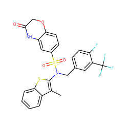 Cc1c(N(Cc2ccc(F)c(C(F)(F)F)c2)S(=O)(=O)c2ccc3c(c2)NC(=O)CO3)sc2ccccc12 ZINC001772585671