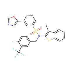 Cc1c(N(Cc2ccc(F)c(C(F)(F)F)c2)S(=O)(=O)c2cccc(-c3cnco3)c2)sc2ccccc12 ZINC000115228560