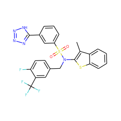 Cc1c(N(Cc2ccc(F)c(C(F)(F)F)c2)S(=O)(=O)c2cccc(-c3nnn[nH]3)c2)sc2ccccc12 ZINC000115236145