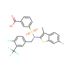 Cc1c(N(Cc2ccc(F)c(C(F)(F)F)c2)S(=O)(=O)c2cccc(C(=O)O)c2)sc2cc(F)ccc12 ZINC000115233925