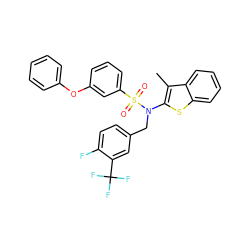 Cc1c(N(Cc2ccc(F)c(C(F)(F)F)c2)S(=O)(=O)c2cccc(Oc3ccccc3)c2)sc2ccccc12 ZINC000115231408