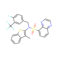 Cc1c(N(Cc2ccc(F)c(C(F)(F)F)c2)S(=O)(=O)c2cccc3nccnc23)sc2ccccc12 ZINC000115234438