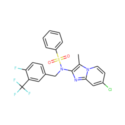 Cc1c(N(Cc2ccc(F)c(C(F)(F)F)c2)S(=O)(=O)c2ccccc2)nc2cc(Cl)ccn12 ZINC000167636986