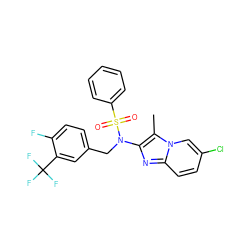 Cc1c(N(Cc2ccc(F)c(C(F)(F)F)c2)S(=O)(=O)c2ccccc2)nc2ccc(Cl)cn12 ZINC000167639990