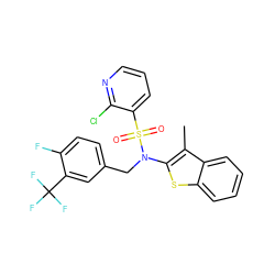 Cc1c(N(Cc2ccc(F)c(C(F)(F)F)c2)S(=O)(=O)c2cccnc2Cl)sc2ccccc12 ZINC000115234862