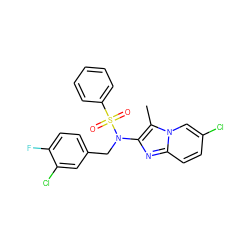 Cc1c(N(Cc2ccc(F)c(Cl)c2)S(=O)(=O)c2ccccc2)nc2ccc(Cl)cn12 ZINC000167641264