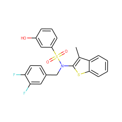 Cc1c(N(Cc2ccc(F)c(F)c2)S(=O)(=O)c2cccc(O)c2)sc2ccccc12 ZINC000115235471