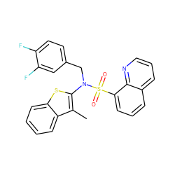 Cc1c(N(Cc2ccc(F)c(F)c2)S(=O)(=O)c2cccc3cccnc23)sc2ccccc12 ZINC000115234227