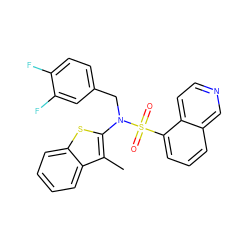 Cc1c(N(Cc2ccc(F)c(F)c2)S(=O)(=O)c2cccc3cnccc23)sc2ccccc12 ZINC000115233457