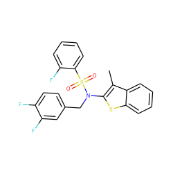 Cc1c(N(Cc2ccc(F)c(F)c2)S(=O)(=O)c2ccccc2F)sc2ccccc12 ZINC000115229316